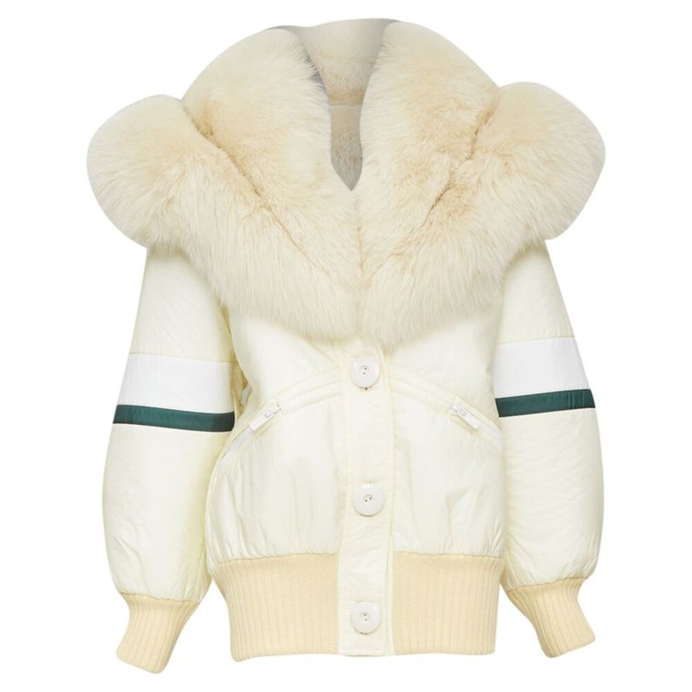 Miu Miu fur collar striped puffer jacket